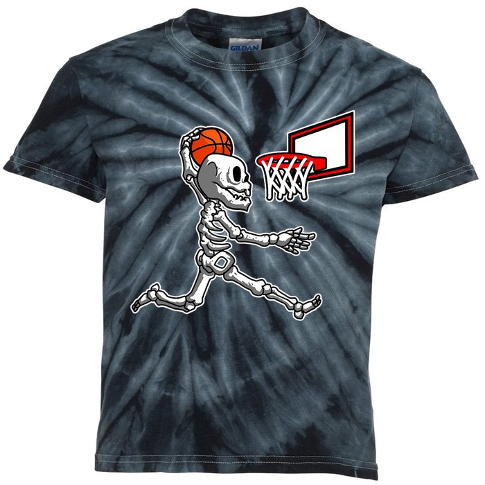 Skeleton Playing Basketball Dunk Halloween Costume Boy Kids Tie-Dye T-Shirt