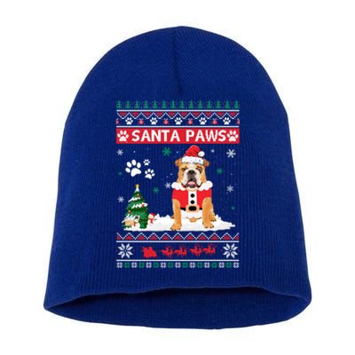 Santa Paws Bulldog Merry Christmas Dog Funny Xmas Cute Gift Short Acrylic Beanie