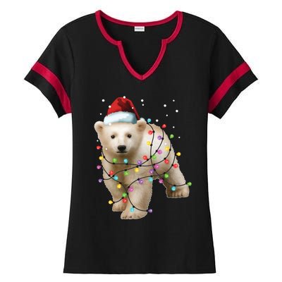 Santa Polar Bear Christmas Bear Lover Cool Gift Ladies Halftime Notch Neck Tee