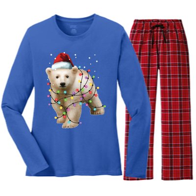 Santa Polar Bear Christmas Bear Lover Cool Gift Women's Long Sleeve Flannel Pajama Set 