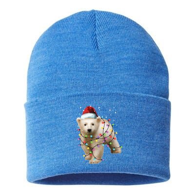 Santa Polar Bear Christmas Bear Lover Cool Gift Sustainable Knit Beanie