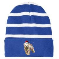 Santa Polar Bear Christmas Bear Lover Cool Gift Striped Beanie with Solid Band