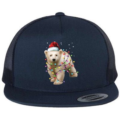 Santa Polar Bear Christmas Bear Lover Cool Gift Flat Bill Trucker Hat