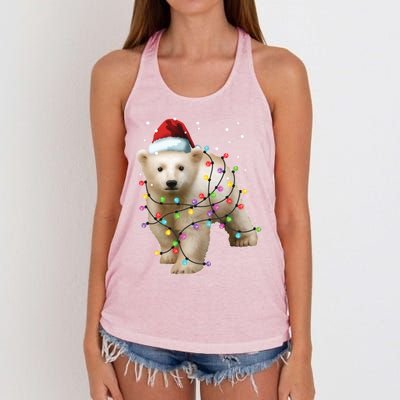 Santa Polar Bear Christmas Bear Lover Cool Gift Women's Knotted Racerback Tank