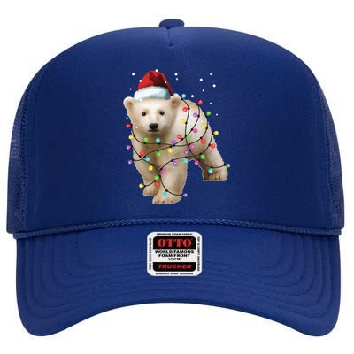 Santa Polar Bear Christmas Bear Lover Cool Gift High Crown Mesh Back Trucker Hat