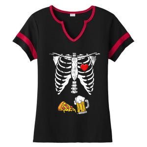 Skeleton Pregnancy Beer Pizza Xray Halloween Costume Ladies Halftime Notch Neck Tee