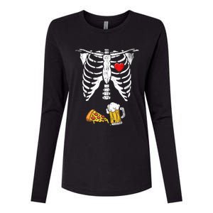 Skeleton Pregnancy Beer Pizza Xray Halloween Costume Womens Cotton Relaxed Long Sleeve T-Shirt