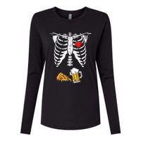 Skeleton Pregnancy Beer Pizza Xray Halloween Costume Womens Cotton Relaxed Long Sleeve T-Shirt