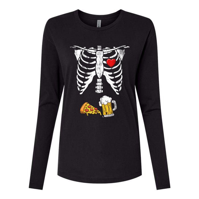 Skeleton Pregnancy Beer Pizza Xray Halloween Costume Womens Cotton Relaxed Long Sleeve T-Shirt