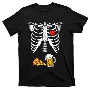 Skeleton Pregnancy Beer Pizza Xray Halloween Costume T-Shirt