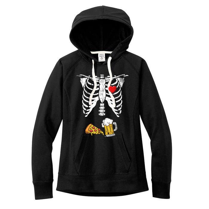 Skeleton Pregnancy Beer Pizza Xray Halloween Costume Women's Fleece Hoodie