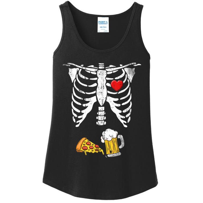 Skeleton Pregnancy Beer Pizza Xray Halloween Costume Ladies Essential Tank