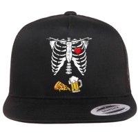 Skeleton Pregnancy Beer Pizza Xray Halloween Costume Flat Bill Trucker Hat