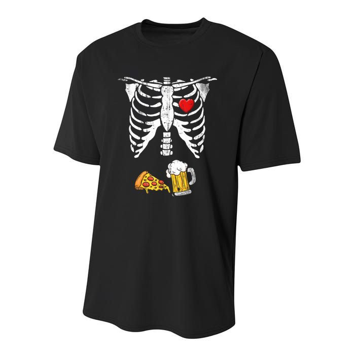 Skeleton Pregnancy Beer Pizza Xray Halloween Costume Youth Performance Sprint T-Shirt