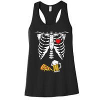 Skeleton Pregnancy Beer Pizza Xray Halloween Costume Women's Racerback Tank