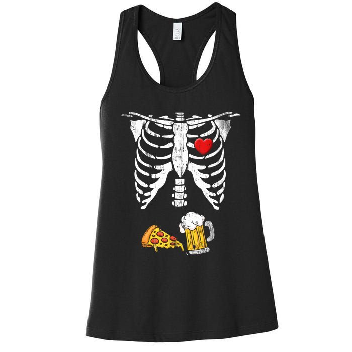 Skeleton Pregnancy Beer Pizza Xray Halloween Costume Women's Racerback Tank