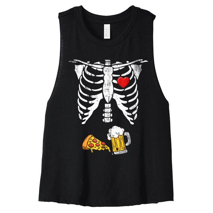 Skeleton Pregnancy Beer Pizza Xray Halloween Costume Women's Racerback Cropped Tank