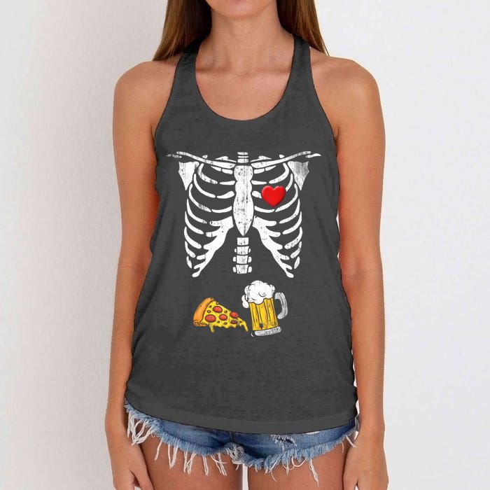 Skeleton Pregnancy Beer Pizza Xray Halloween Costume Women's Knotted Racerback Tank