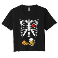 Skeleton Pregnancy Beer Pizza Xray Halloween Costume Women's Crop Top Tee