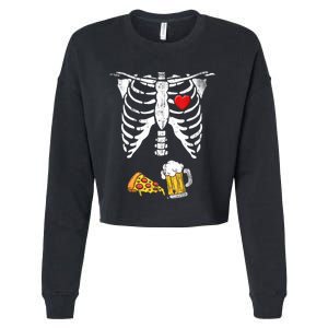 Skeleton Pregnancy Beer Pizza Xray Halloween Costume Cropped Pullover Crew