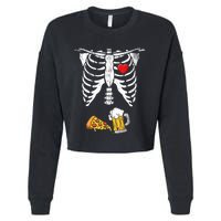 Skeleton Pregnancy Beer Pizza Xray Halloween Costume Cropped Pullover Crew