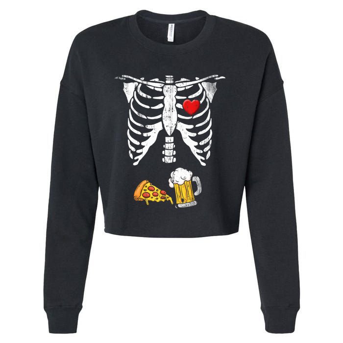 Skeleton Pregnancy Beer Pizza Xray Halloween Costume Cropped Pullover Crew