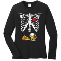 Skeleton Pregnancy Beer Pizza Xray Halloween Costume Ladies Long Sleeve Shirt