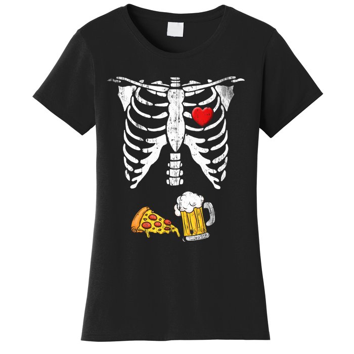 Skeleton Pregnancy Beer Pizza Xray Halloween Costume Women's T-Shirt