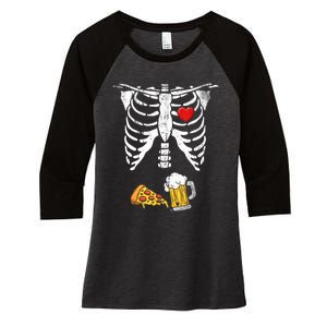 Skeleton Pregnancy Beer Pizza Xray Halloween Costume Women's Tri-Blend 3/4-Sleeve Raglan Shirt