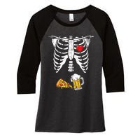 Skeleton Pregnancy Beer Pizza Xray Halloween Costume Women's Tri-Blend 3/4-Sleeve Raglan Shirt