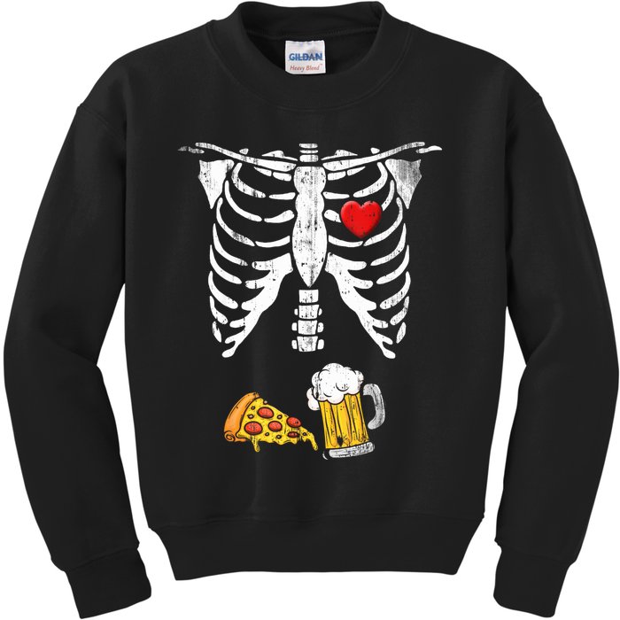 Skeleton Pregnancy Beer Pizza Xray Halloween Costume Kids Sweatshirt