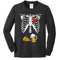 Skeleton Pregnancy Beer Pizza Xray Halloween Costume Kids Long Sleeve Shirt