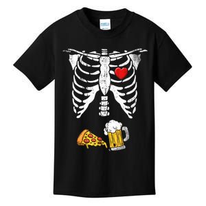 Skeleton Pregnancy Beer Pizza Xray Halloween Costume Kids T-Shirt