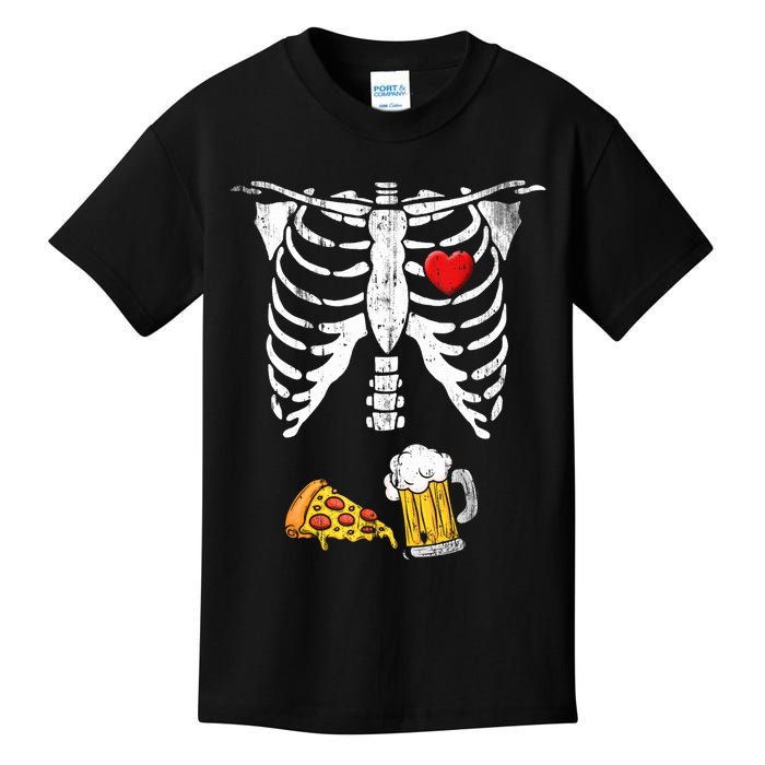 Skeleton Pregnancy Beer Pizza Xray Halloween Costume Kids T-Shirt