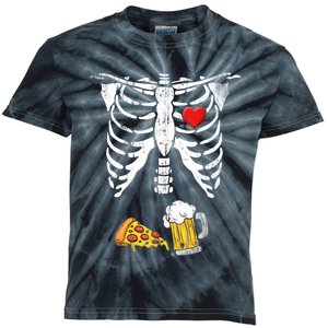 Skeleton Pregnancy Beer Pizza Xray Halloween Costume Kids Tie-Dye T-Shirt