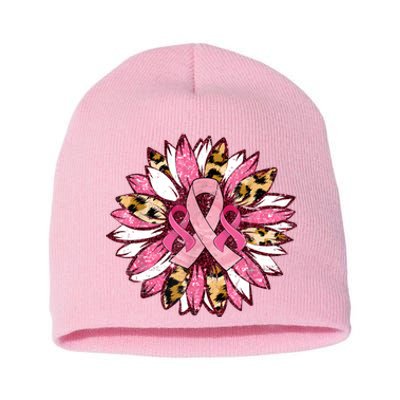 Sunflower Pink Breast Cancer Awareness Warrior Short Acrylic Beanie