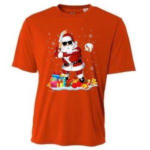 Santa Playing Baseball Cool Christmas Santa Baseball Player Cooling Performance Crew T-Shirt