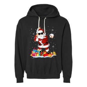 Santa Playing Baseball Cool Christmas Santa Baseball Player Garment-Dyed Fleece Hoodie