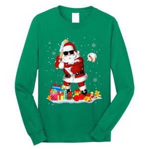 Santa Playing Baseball Cool Christmas Santa Baseball Player Long Sleeve Shirt