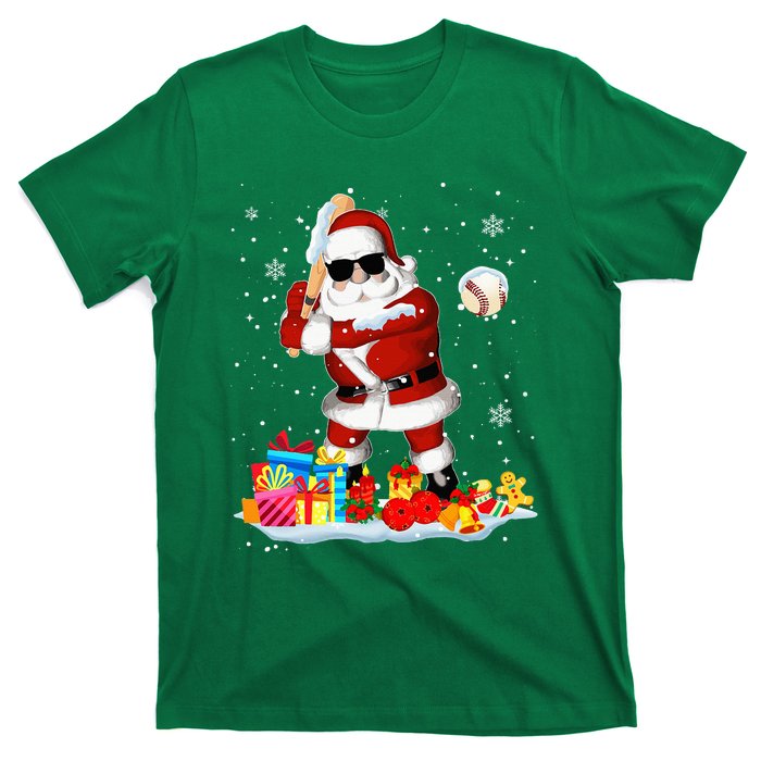 Santa Playing Baseball Cool Christmas Santa Baseball Player T-Shirt