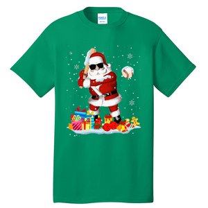 Santa Playing Baseball Cool Christmas Santa Baseball Player Tall T-Shirt