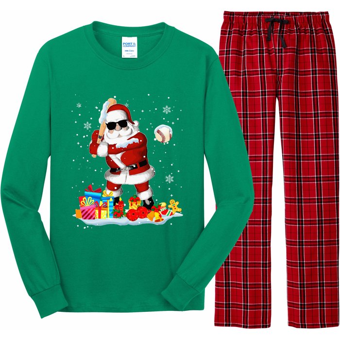 Santa Playing Baseball Cool Christmas Santa Baseball Player Long Sleeve Pajama Set