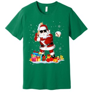 Santa Playing Baseball Cool Christmas Santa Baseball Player Premium T-Shirt