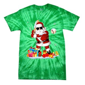 Santa Playing Baseball Cool Christmas Santa Baseball Player Tie-Dye T-Shirt