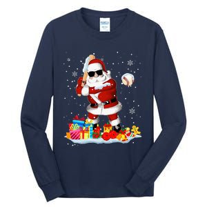 Santa Playing Baseball Cool Christmas Santa Baseball Player Tall Long Sleeve T-Shirt