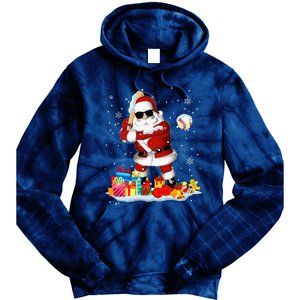 Santa Playing Baseball Cool Christmas Santa Baseball Player Tie Dye Hoodie