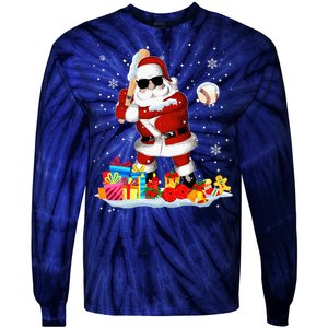 Santa Playing Baseball Cool Christmas Santa Baseball Player Tie-Dye Long Sleeve Shirt