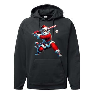 Santa Playing Baseball Christmas Baseball Player Performance Fleece Hoodie