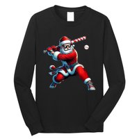 Santa Playing Baseball Christmas Baseball Player Long Sleeve Shirt