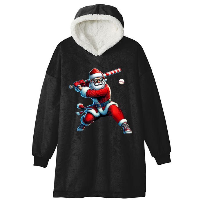 Santa Playing Baseball Christmas Baseball Player Hooded Wearable Blanket